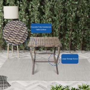 CIRMUBUY 3-Piece Outdoor Furniture Set, Patio Conversation Chair, Wicker Cushioned Patio Rocker with Side Table for Porch, Garden, Poolside & Deck, Blue