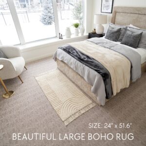 Beautiful Boho Rug with Tassels for Your Bedroom or Bathroom - Soft 2x4.3ft. Cotton Rug Fits Perfectly Into Any Bath Or Next to Beds - Washable Carpet Enhances Your Hallway/Home Decor - 24x51.6inch