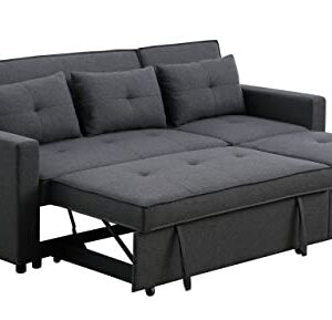 TUTB 80'' L-Shape Convertible Sleeper Sectional Sofa with Pull-Out Recliner and Bed, Side Pocket, Linen Corner 3 Person Couch for Home Furniture, Living Room, Apartment, Dorm, Dark Gray, 80