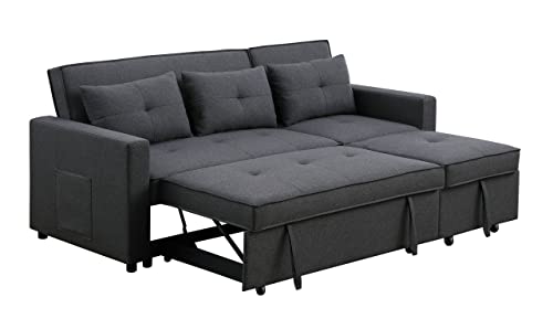 TUTB 80'' L-Shape Convertible Sleeper Sectional Sofa with Pull-Out Recliner and Bed, Side Pocket, Linen Corner 3 Person Couch for Home Furniture, Living Room, Apartment, Dorm, Dark Gray, 80