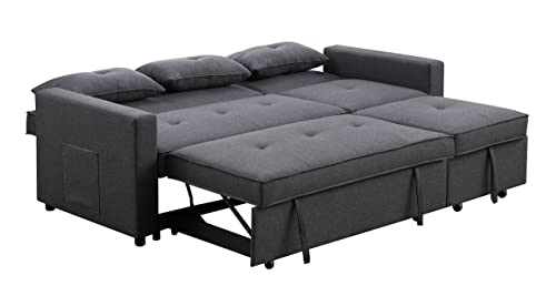 TUTB 80'' L-Shape Convertible Sleeper Sectional Sofa with Pull-Out Recliner and Bed, Side Pocket, Linen Corner 3 Person Couch for Home Furniture, Living Room, Apartment, Dorm, Dark Gray, 80