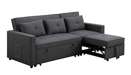 TUTB 80'' L-Shape Convertible Sleeper Sectional Sofa with Pull-Out Recliner and Bed, Side Pocket, Linen Corner 3 Person Couch for Home Furniture, Living Room, Apartment, Dorm, Dark Gray, 80