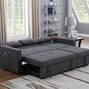 TUTB 80'' L-Shape Convertible Sleeper Sectional Sofa with Pull-Out Recliner and Bed, Side Pocket, Linen Corner 3 Person Couch for Home Furniture, Living Room, Apartment, Dorm, Dark Gray, 80