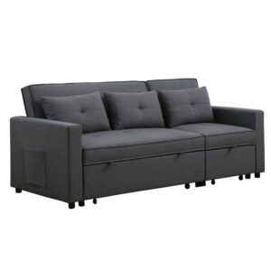 TUTB 80'' L-Shape Convertible Sleeper Sectional Sofa with Pull-Out Recliner and Bed, Side Pocket, Linen Corner 3 Person Couch for Home Furniture, Living Room, Apartment, Dorm, Dark Gray, 80