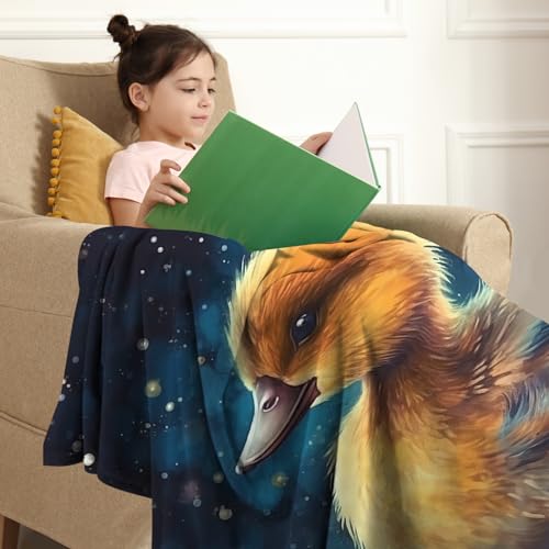 SARA NELL Duck Blanket, Cute Yellow Duck Swim on Magic Starry Sky Space Flannel Throw Blanket, Soft Plush Duck Gifts for Girls Boys, Kids Funny Ducks Prirt Birthday Ideas,40 in x 50 in