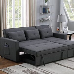 TUTB 80'' L-Shape Convertible Sleeper Sectional Sofa with Pull-Out Recliner and Bed, Side Pocket, Linen Corner 3 Person Couch for Home Furniture, Living Room, Apartment, Dorm, Dark Gray, 80