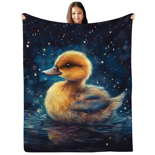 SARA NELL Duck Blanket, Cute Yellow Duck Swim on Magic Starry Sky Space Flannel Throw Blanket, Soft Plush Duck Gifts for Girls Boys, Kids Funny Ducks Prirt Birthday Ideas,40 in x 50 in