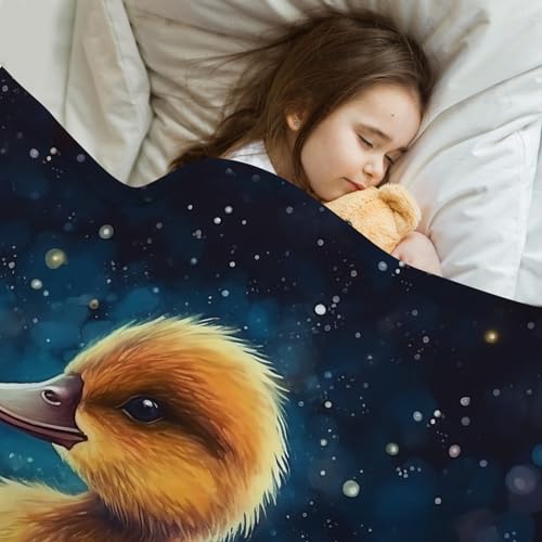 SARA NELL Duck Blanket, Cute Yellow Duck Swim on Magic Starry Sky Space Flannel Throw Blanket, Soft Plush Duck Gifts for Girls Boys, Kids Funny Ducks Prirt Birthday Ideas,40 in x 50 in