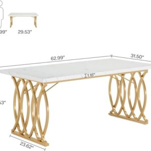 Tribesigns Executive Desk, 63" W Large Computer Desk, Modern Office Desk Conference Table Meeting Room Table, Business Furniture for Home Office, White and Gold