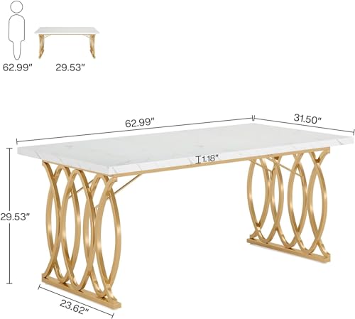 Tribesigns Executive Desk, 63" W Large Computer Desk, Modern Office Desk Conference Table Meeting Room Table, Business Furniture for Home Office, White and Gold