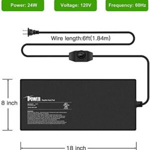 iPower 8 by 18-Inch 24 Watts Reptile Heating Mat with Temperature Controller Under Tank Warmer Terrarium Heat Pad for Reptiles and Amphibians, Black