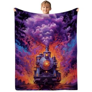 SARA NELL Train Blanket for Boys, Cool Cars Steam Train Fleece Flannel Blanket, Soft Plush Train Gifts for Adults and Kids, Boy Novelty Birthday Ideas, Train Decor,60"x50"