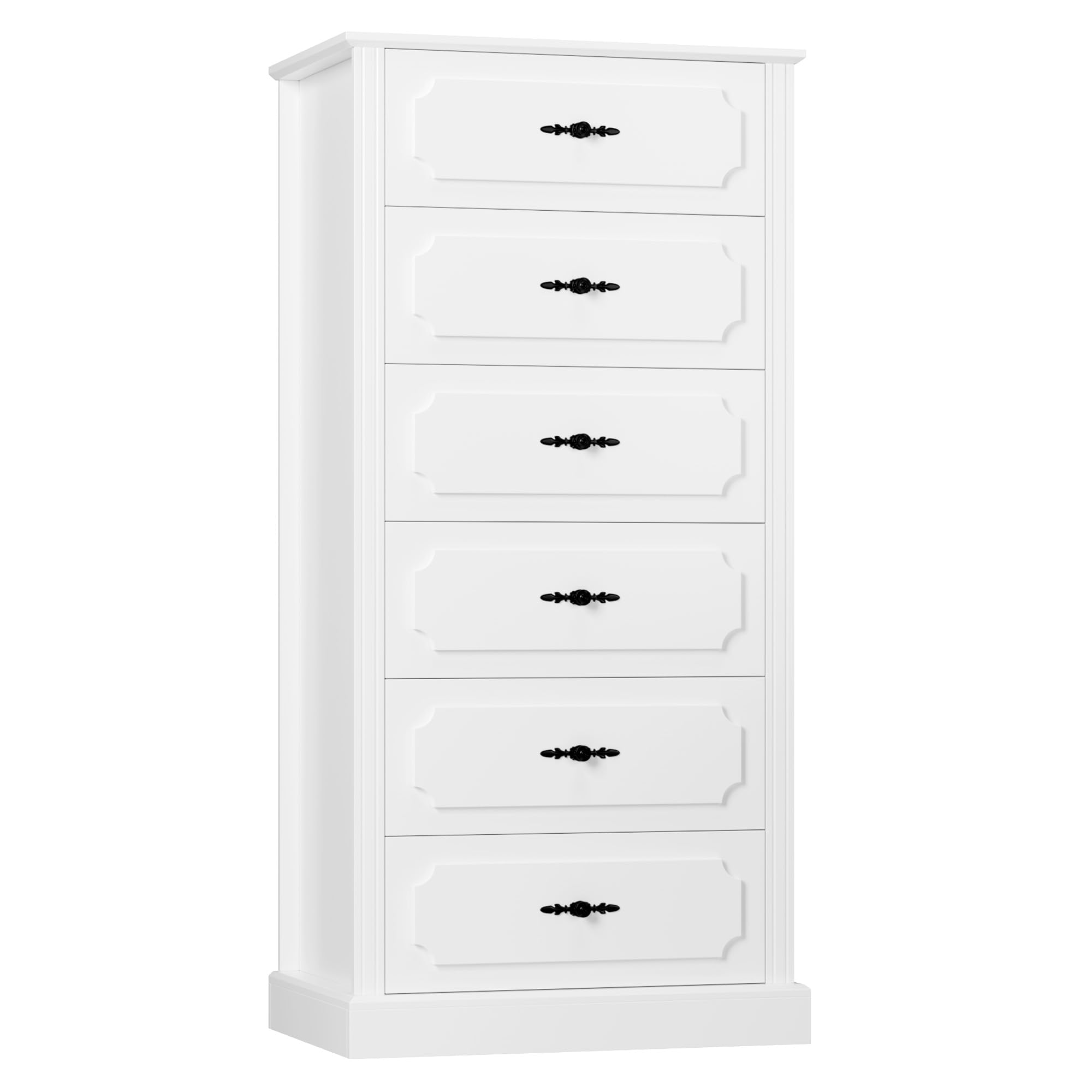 FINETONES 6 Drawer White Dresser, 51" Tall White Dresser Chest of Drawers, Tall Dresser White 6 Drawer Dresser with Large Storage Space, Modern Storage Chest of Drawers, Super Stable Base