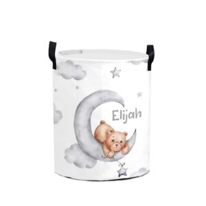 teddy bears on clouds personalized laundry basket,custom name collapsible waterproof laundry hamper storage bins with handle for clothes,toys nursery