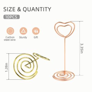 10 Pcs Table Number Holders Heart Shaped Table Number Stand Place Card Holder Mini Wire Table Card Holder Picture Photo Holders Clips for Centerpieces Wedding Party Memo Menu Stands (Gold + Rose Gold)