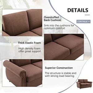 EZLUX Pull Out Sofa Bed with Twin Size Memory Mattress, 2-in-1 Convertible Sleeper Couch, Linen Fabric Loveseat for Living Room, Office, Small Apartment, Brown