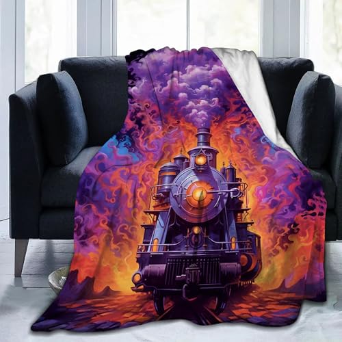 SARA NELL Train Blanket for Boys, Cool Cars Steam Train Fleece Flannel Blanket, Soft Plush Train Gifts for Adults and Kids, Boy Novelty Birthday Ideas, Train Decor,60"x50"