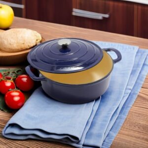 Sur La Table Enameled Cast Iron Round Wide Dutch Oven, 7 qt, Blue