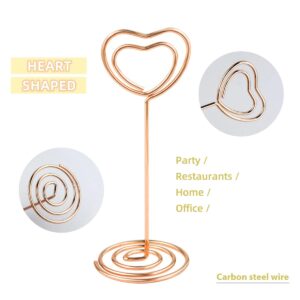 10 Pcs Table Number Holders Heart Shaped Table Number Stand Place Card Holder Mini Wire Table Card Holder Picture Photo Holders Clips for Centerpieces Wedding Party Memo Menu Stands (Gold + Rose Gold)