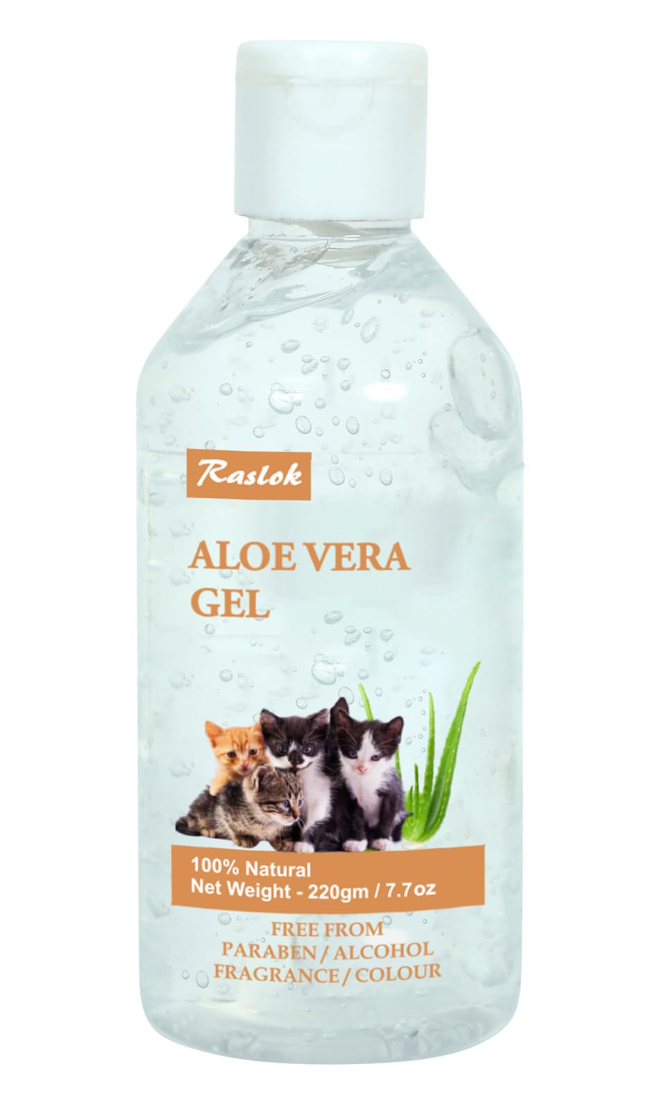 Raslok Aloe Vera Gel for Cats (Feline) 100% Natural, Hydrating Skin & Coat Care – Free from Paraben, Alcohol, Fragrance & Color – 220gm (7.7oz)