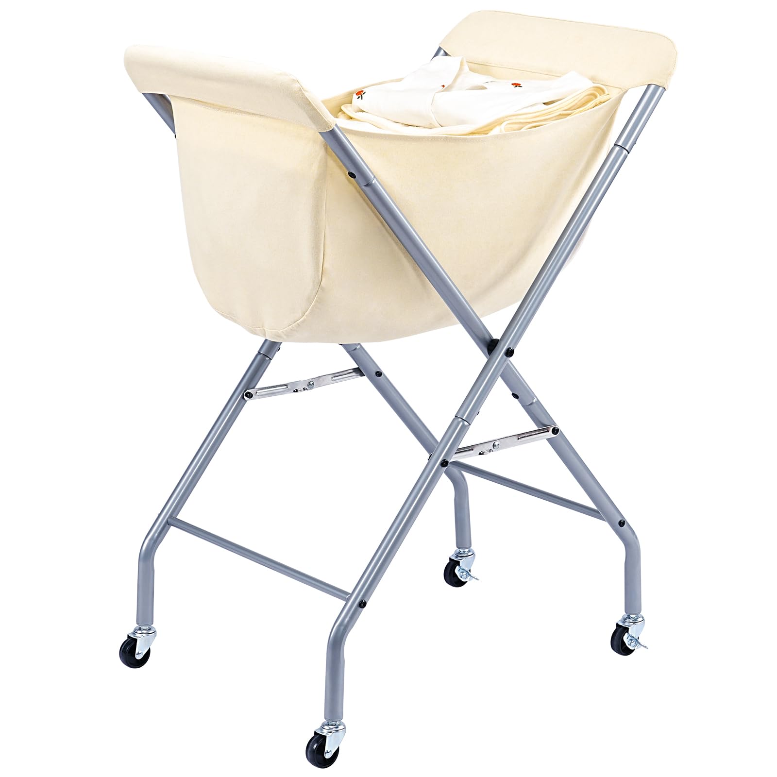 ELYKEN Laundry Cart with Wheels, 32”H Easy Rolling Laundry Hamper with Removable Liner Bag, Sturdy Metal Frame Clothes Basket with 4 Casters and 2 Brakes