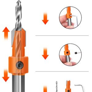 Lytool Countersink Drill Bit Set,5Pcs Counter Sink Drill Bit for Wood,1/4" Hex Shank Tapered Drill Bits for Woodworking and Carpentry,Quick Change and Allen Wrench for Woodworking,Pilot Screw Hole Set