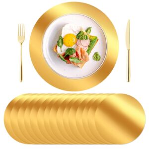 kesaplan 100pcs round gold placemats, 13" disposable paper placemats for dining table, mirrored gold charger place mat for kitchen banquet table setting wedding birthday dinner party decor