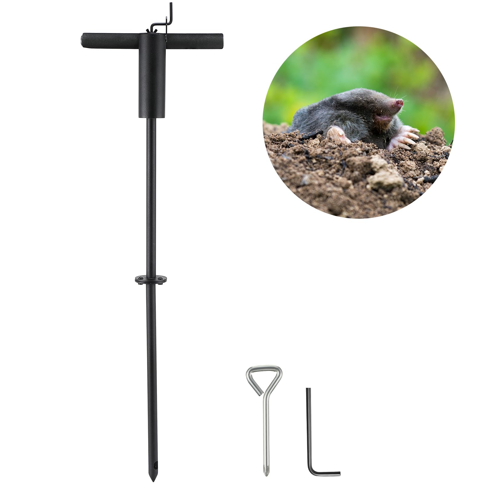 Qualirey Gopher Bait Applicator, Mole Bait Applicator, Metal Home Gopher Mole Prod Poison Pest Bait Tool, Vole/Gopher/Mole Killer, Apply Poison Bait Pellets into A Pest Tunnel in Your Yard