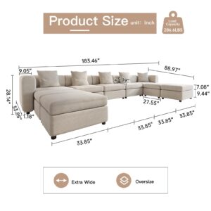 GraceNook Off-White Comfy Queen Sectional Sofa, Sleeper Sofa Couch with Removable Cushion, Modular Sofa with Pillows and Storage Chaise (Off-White, 5 sectional Sofa with 4 Chaise)