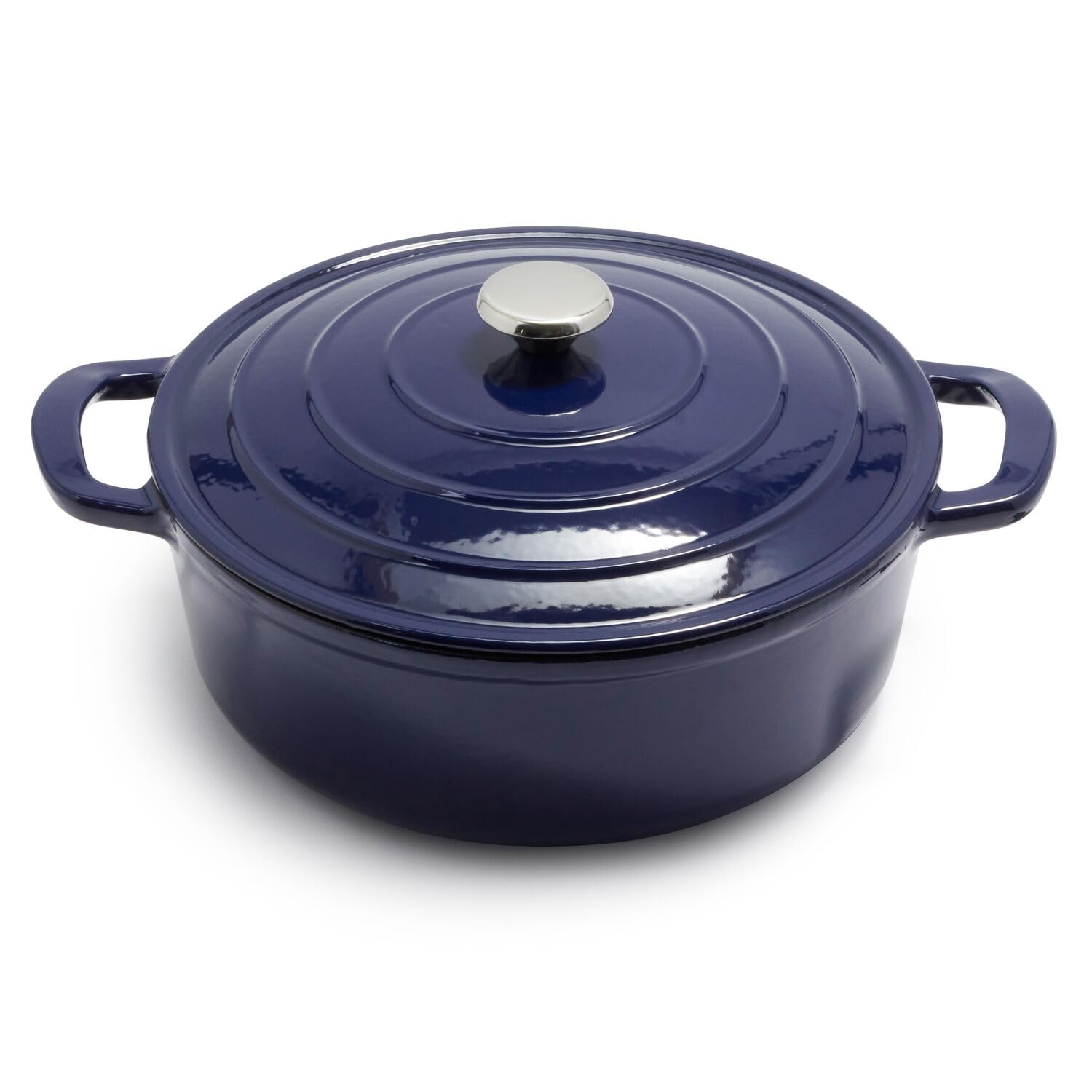 Sur La Table Enameled Cast Iron Round Wide Dutch Oven, 7 qt, Blue