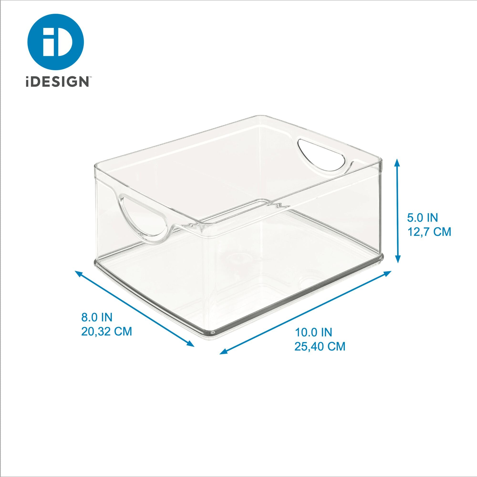 iDesign Recycled Plastic Cabinet and Pantry Storage Bin with Integrated Handles – 10” x 8” x 5”, Clear Bin