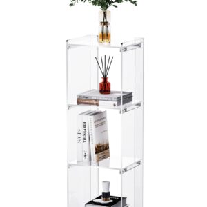 Acrylic Bookcase Cube Storage Bookshelf, Standing Display Bookshelf Floor Standing Bookshelf for Bedroom Living Room (Clear 3cube)