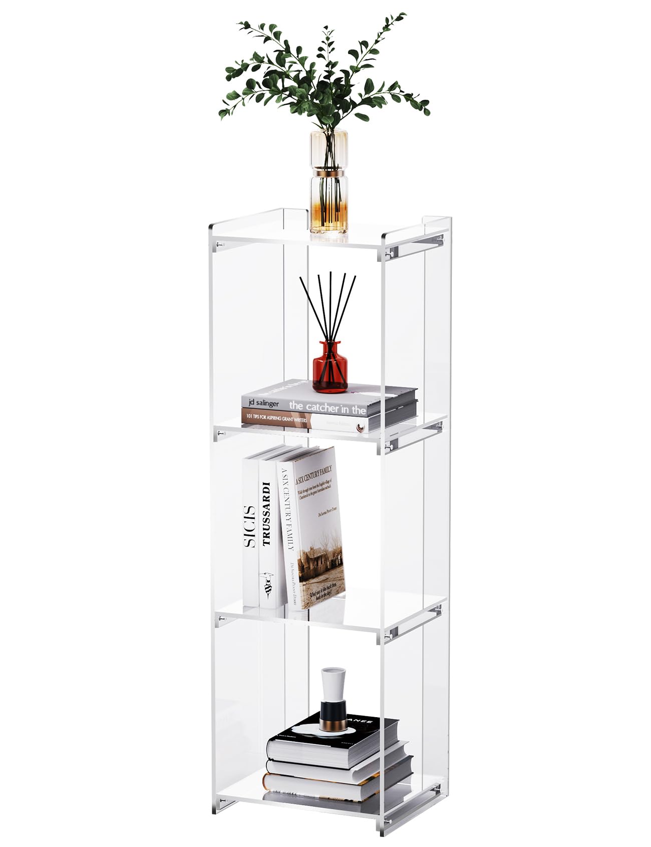 Acrylic Bookcase Cube Storage Bookshelf, Standing Display Bookshelf Floor Standing Bookshelf for Bedroom Living Room (Clear 3cube)