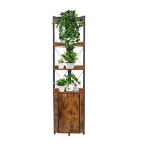 Tall Corner Shelf,Rustic Corner Cabinet,Industrial Bookcase,Freestanding Display Shelf,Storage Cabinet with Doors,Corner Plant Stand for Living Room, Home Office