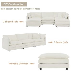 Tmsan 111.42" Modular Sectional Sofa, Convertible Modern U Shaped Sofa Chenille Cloud Couches Set with Ottoman for Living Room Bedroom Apartment Office, 3 Seater