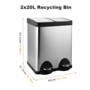 JM ·YIPENG Dual Trash Can, 40 Liter / 10.6 Gallon Dual Compartment Recycling Can, Kitchen Trash and Recycle Bin Combo with Soft Close Lid, Inner Buckets, Brushed Stainless Steel