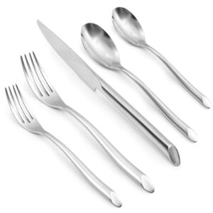 queari wave 20-piece silverware set, forged stainless steel flatware set, cutlery set mirror polished, dishwasher safe, service for 4