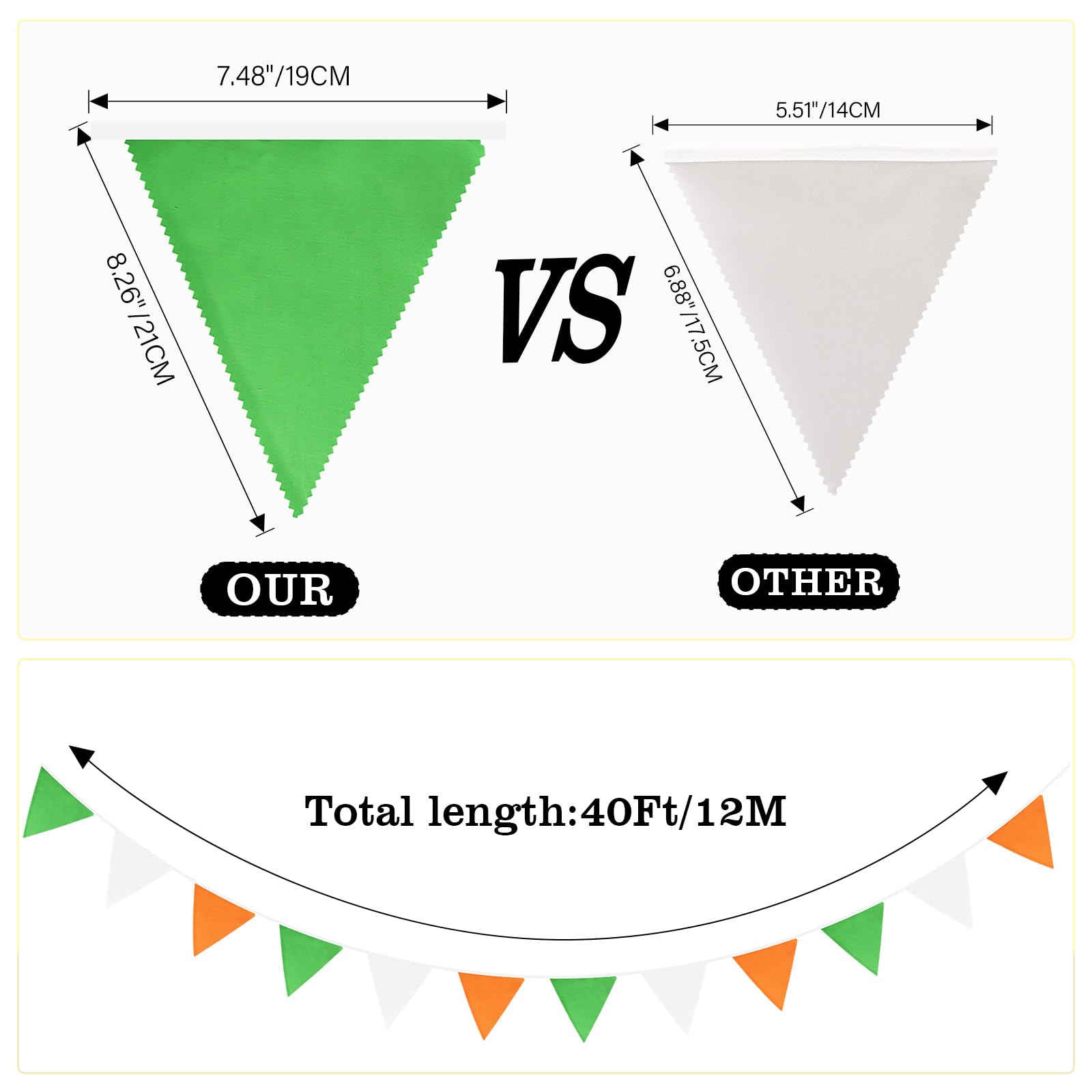 GCQQ 40Ft Orange Green White Pennant Banner, 2024 Graduation Pennant Flags Banner, Triangle Flag Bunting Garland, Pennant Bunting Garland for Graduation, Engagement Baby Shower, Dinosaur Birthday