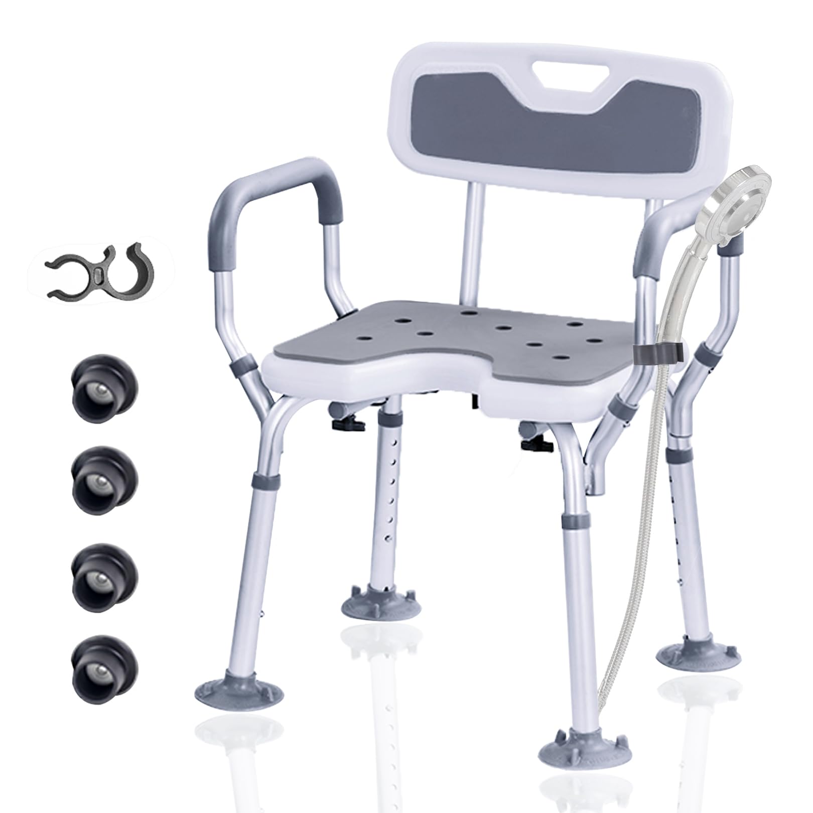 Shower Chair for Inside Shower,Cut Out Shower Bench Wide Handicap Shower Bench for Elderly and Disabled,Bath Seat Stool with Arms and Back,Heavy Duty 330lbs Bathroom Chair for Seniors for Shower Stall