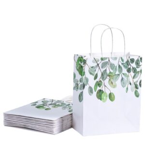 wrapaholic medium eucalyptus kraft paper gift bags - green eucalyptus leaves design for birthday, baby shower, holiday, party gift wrap (pack of 12)