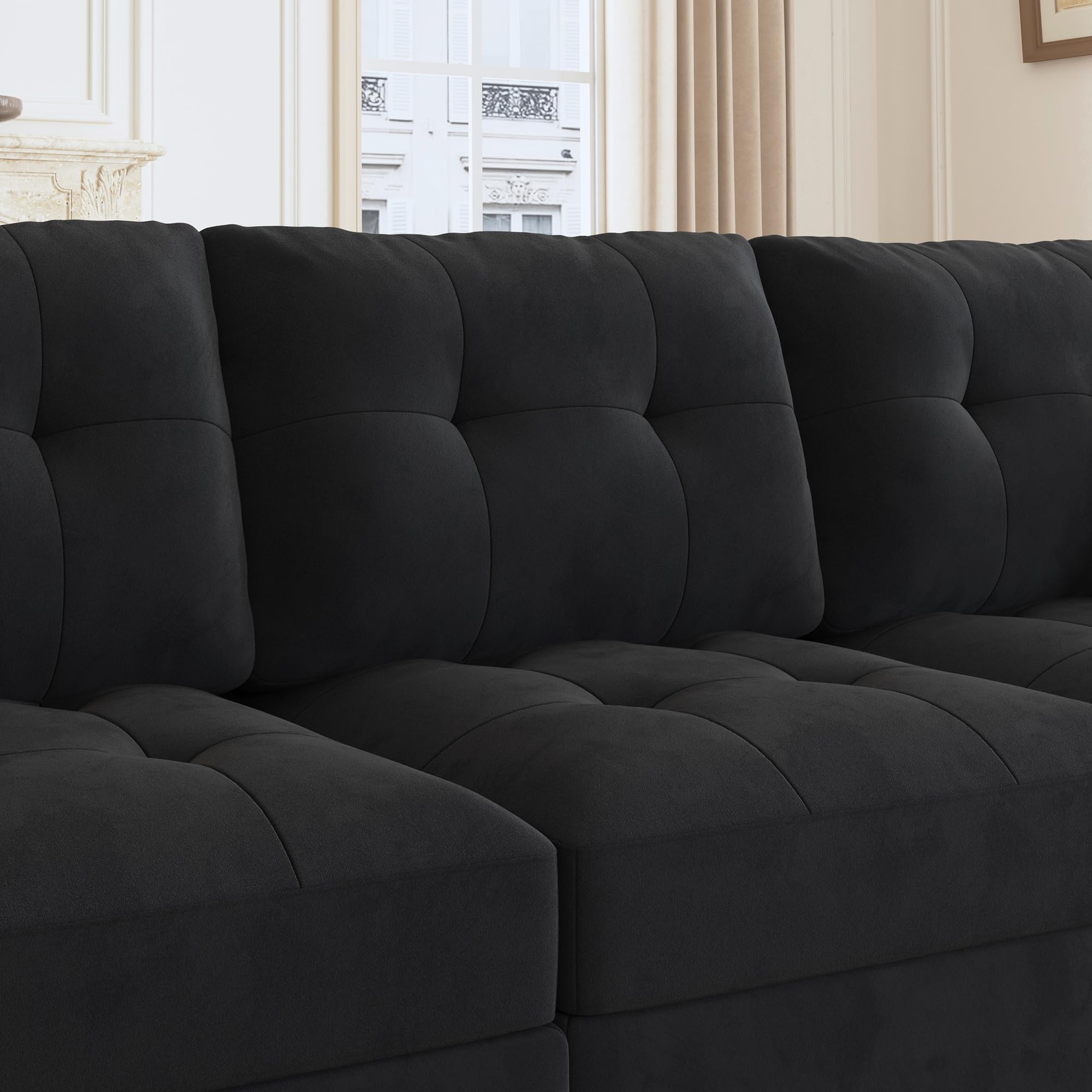 HONBAY Modular Sectional Sofa with Storage Ottomans Oversized U Shaped Couch with Chaises 8-Seater Sectional Sofa for Living Room, Black