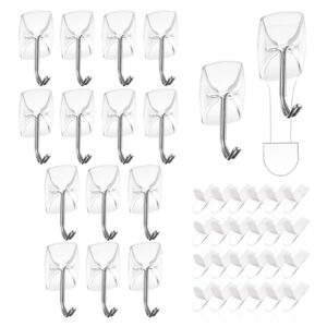 Ainiv Small Wire Toggle Hooks, 16 Clear Wall Hooks with 24 Adhesive Strips, Damage-Free Utility Hooks, No Tools Hanging Hooks Heavy Duty for Home Kitchen Office School Dorm Organizers