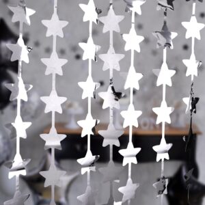 LOLStar 2 Pack Glitter Silver Stars Birthday Decorations 3.3X6.6 ft Each Silver Star Backdrop Foil Fringe Curtains,Perfect for Twinkle Star Baby Shower Anniversary Disco Bachelorette Party Decorations