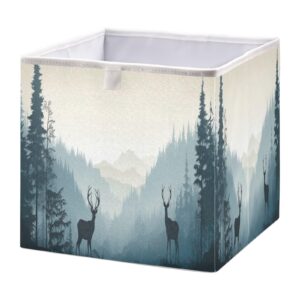 sdmka deer forest cube storage bin foldable storage cubes fabric storage baskets for shelf closet home organizers, 11 inch