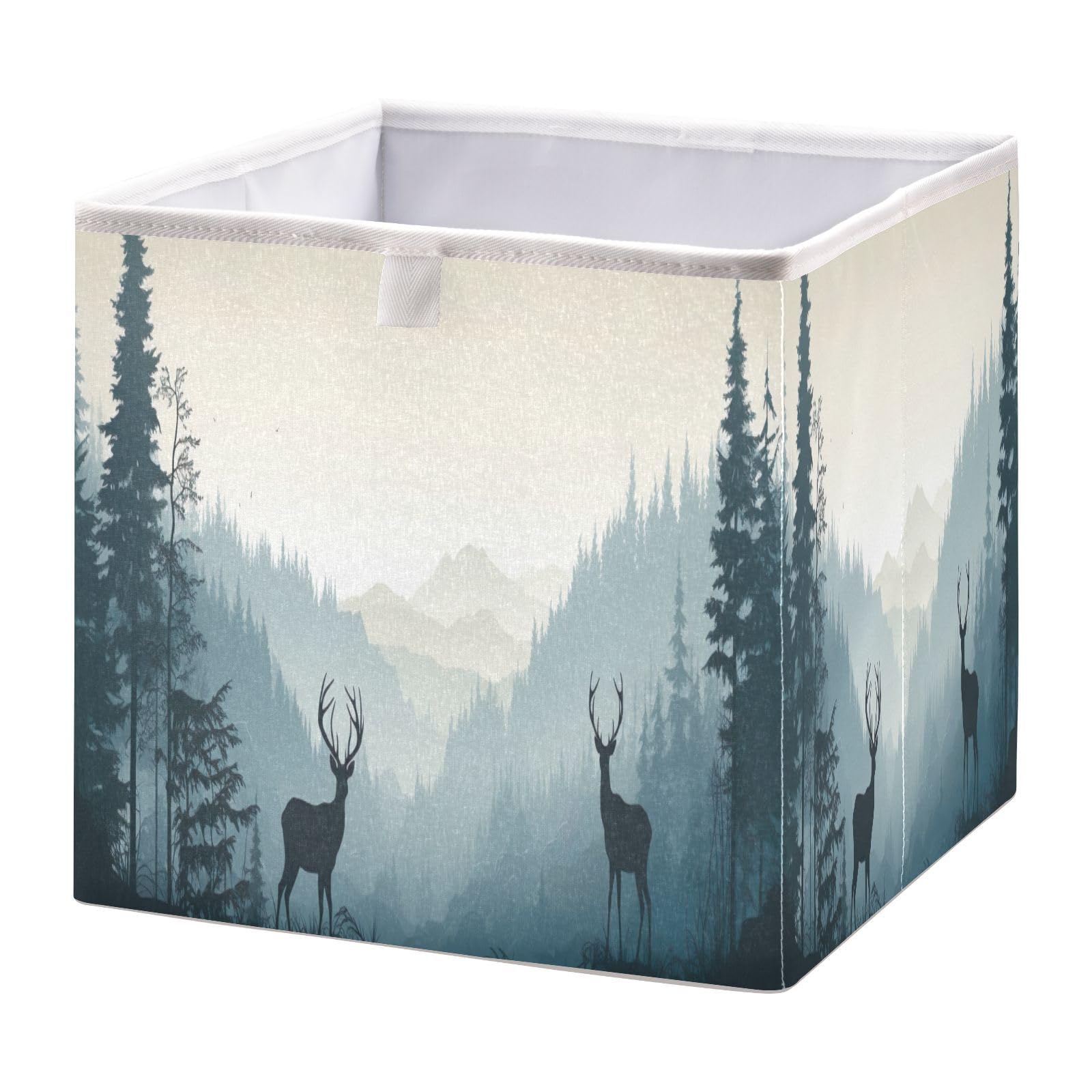 SDMKA Deer Forest Cube Storage Bin Foldable Storage Cubes Fabric Storage Baskets for Shelf Closet Home Organizers, 11 Inch