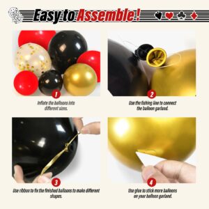 FOTIOMRG Red Black Gold Balloons Arch kit with 3pcs Star Balloons, Red Black and Gold Balloons Garland for Anniversary Casino Night Hollywood New Years Movie Night Birthday Decorations