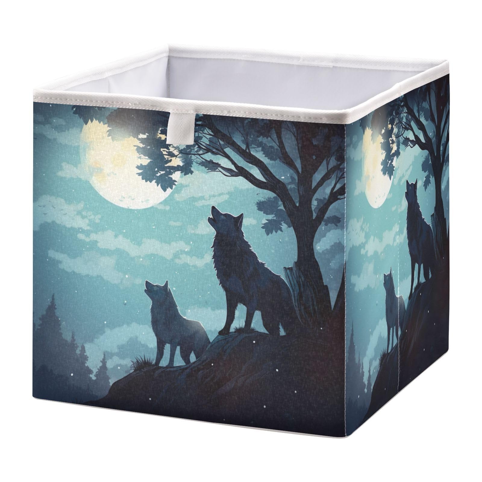 SDMKA Wolves under The Moon Cube Storage Bin Foldable Storage Cubes Fabric Storage Baskets for Shelf Closet Home Organizers, 11 Inch