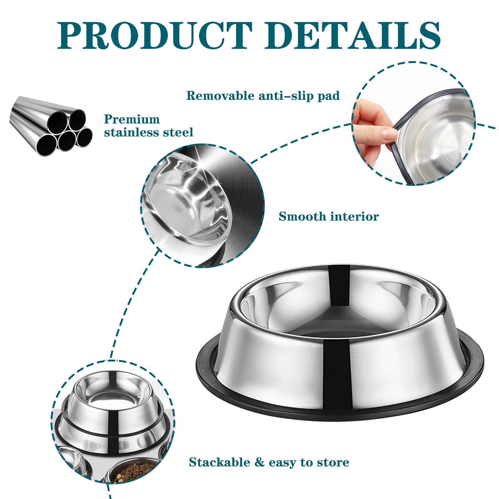 3Packs Cat-Bowls Cat Food Bowl - 4.5 Inch Non-Slip Stainless Steel Small Cat Wet Food Bowl 7 Oz Pet Feeding Bowl Whisker Fatigue Relief Cat Water Bowl for Kitten Puppy Small Dog