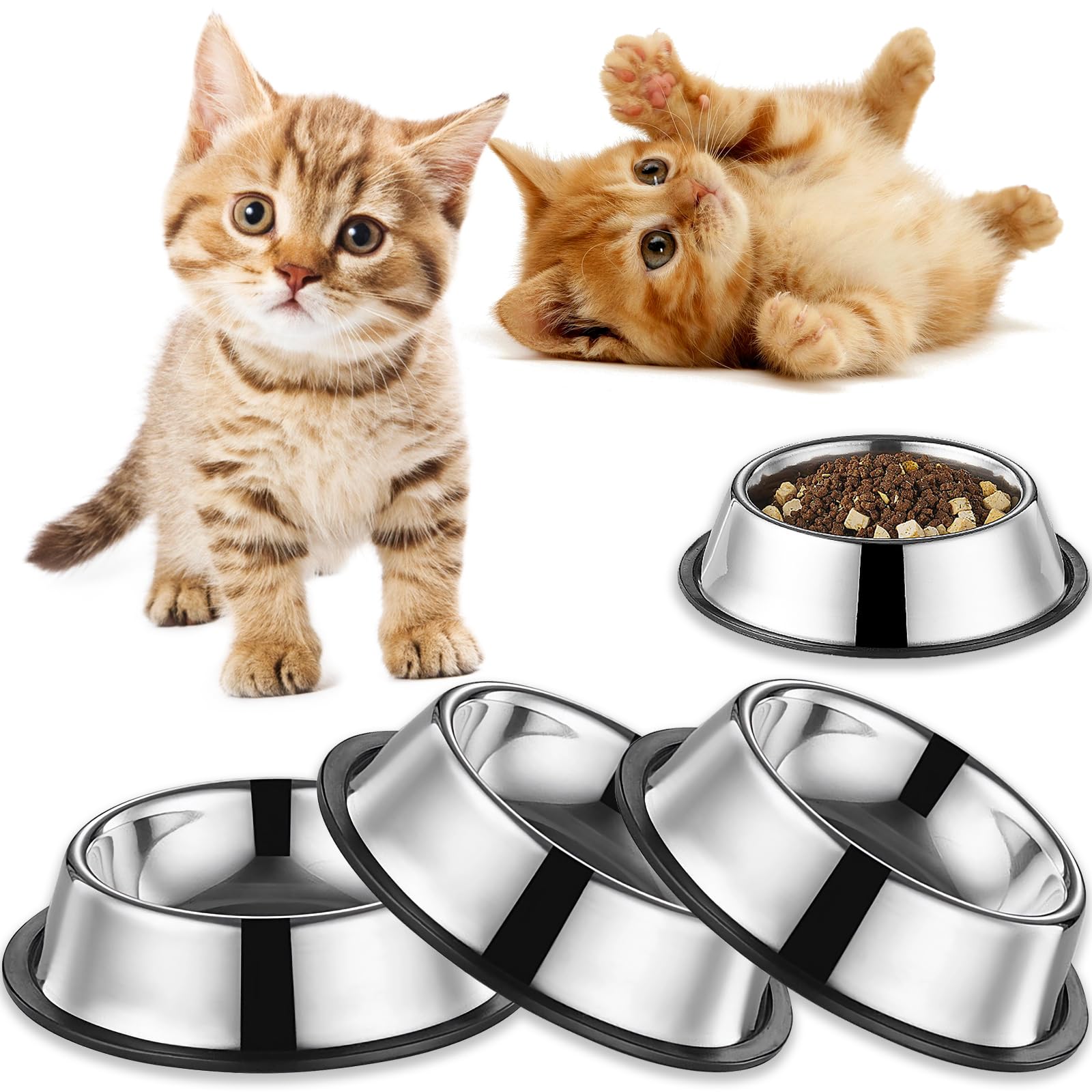 3Packs Cat-Bowls Cat Food Bowl - 4.5 Inch Non-Slip Stainless Steel Small Cat Wet Food Bowl 7 Oz Pet Feeding Bowl Whisker Fatigue Relief Cat Water Bowl for Kitten Puppy Small Dog