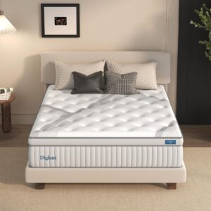 queen mattresses, diglant 14 inch plush hybrid mattress, queen size memory foam mattresses with individually pocketed coils innerspring, motion isolation & back pain relief, queen mattress in box